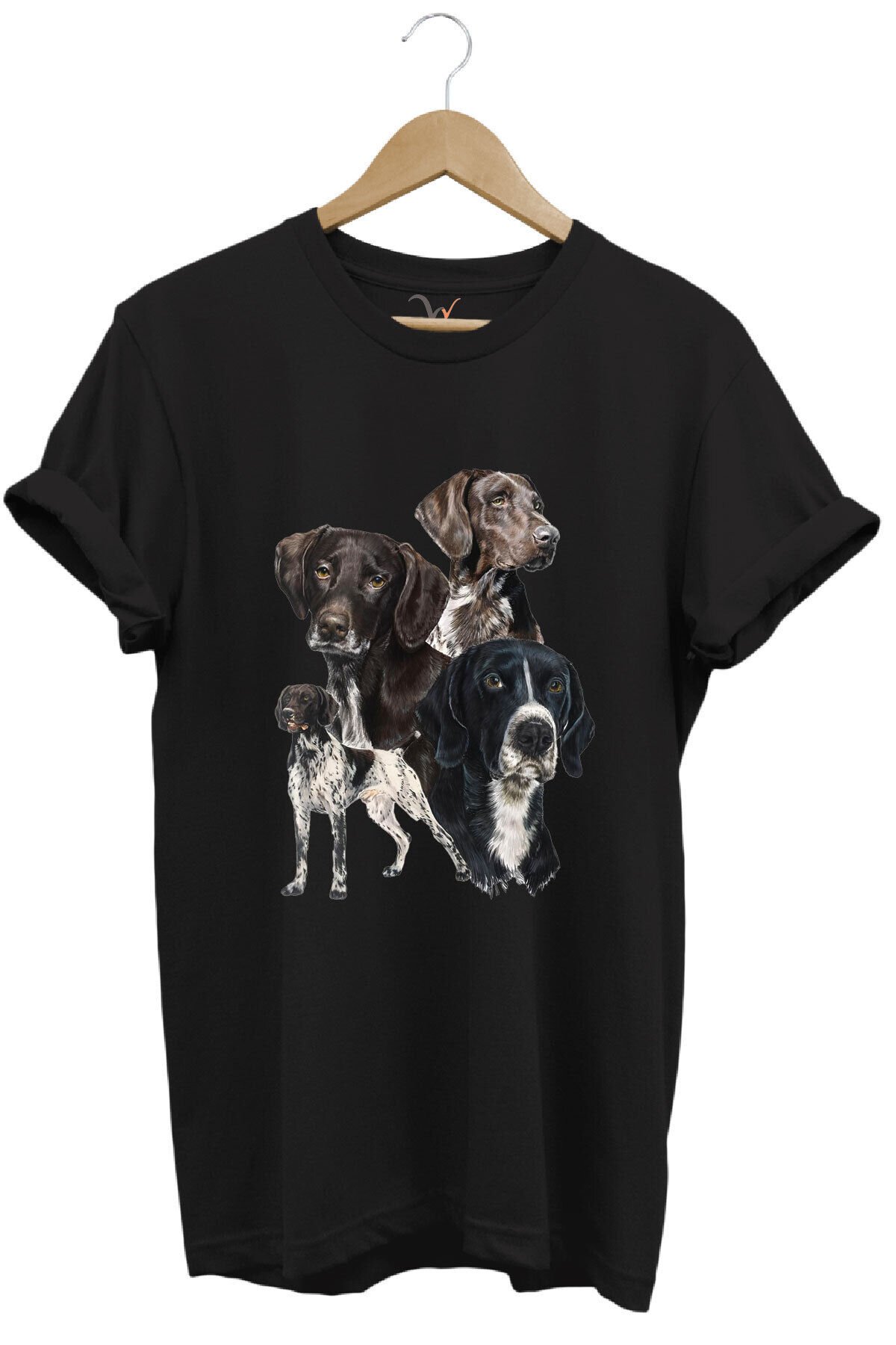 Avcılık Hunting Pointer Av Köpekleri Baskılı %100 Pamuk Regular Fit Unisex T-Shirt Siyah - XL