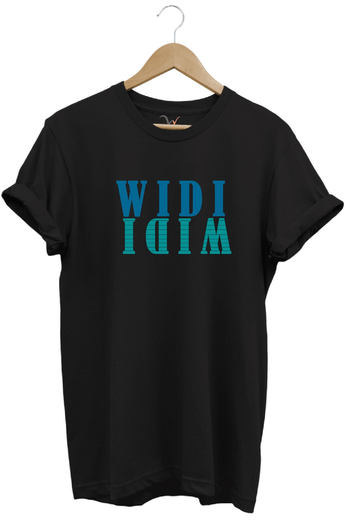 Widi Logo Aynalanmış Tasarım Baskılı %100 Pamuk Regular Fit T-Shirt Siyah - 3XL