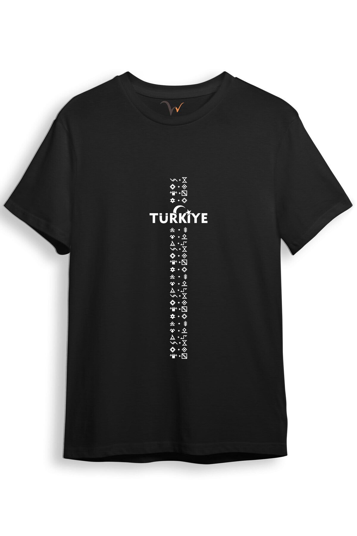 BOZKURT Göktürk Alfabesi TÜRKİYE Sembolleri Yazısı ve Ay Yıldız ve Hilal Baskılı Regular Fit T-Shirt Siyah - S