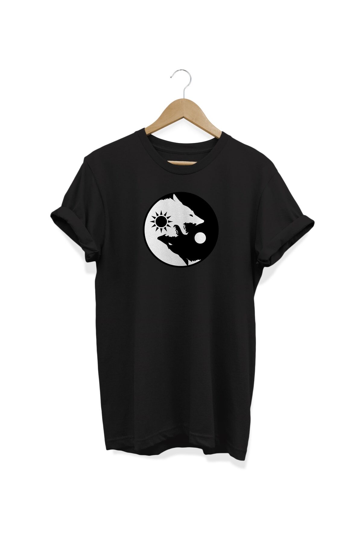 Yin Yang Baskılı Siyah T-shirt