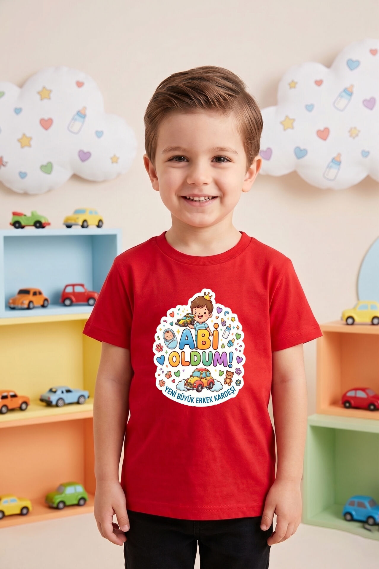 Abi Oldum Baskılı Erkek Çocuk Tişört - Yeni Kardeş Müjdesi ve Cinsiyet Partisi T-Shirt