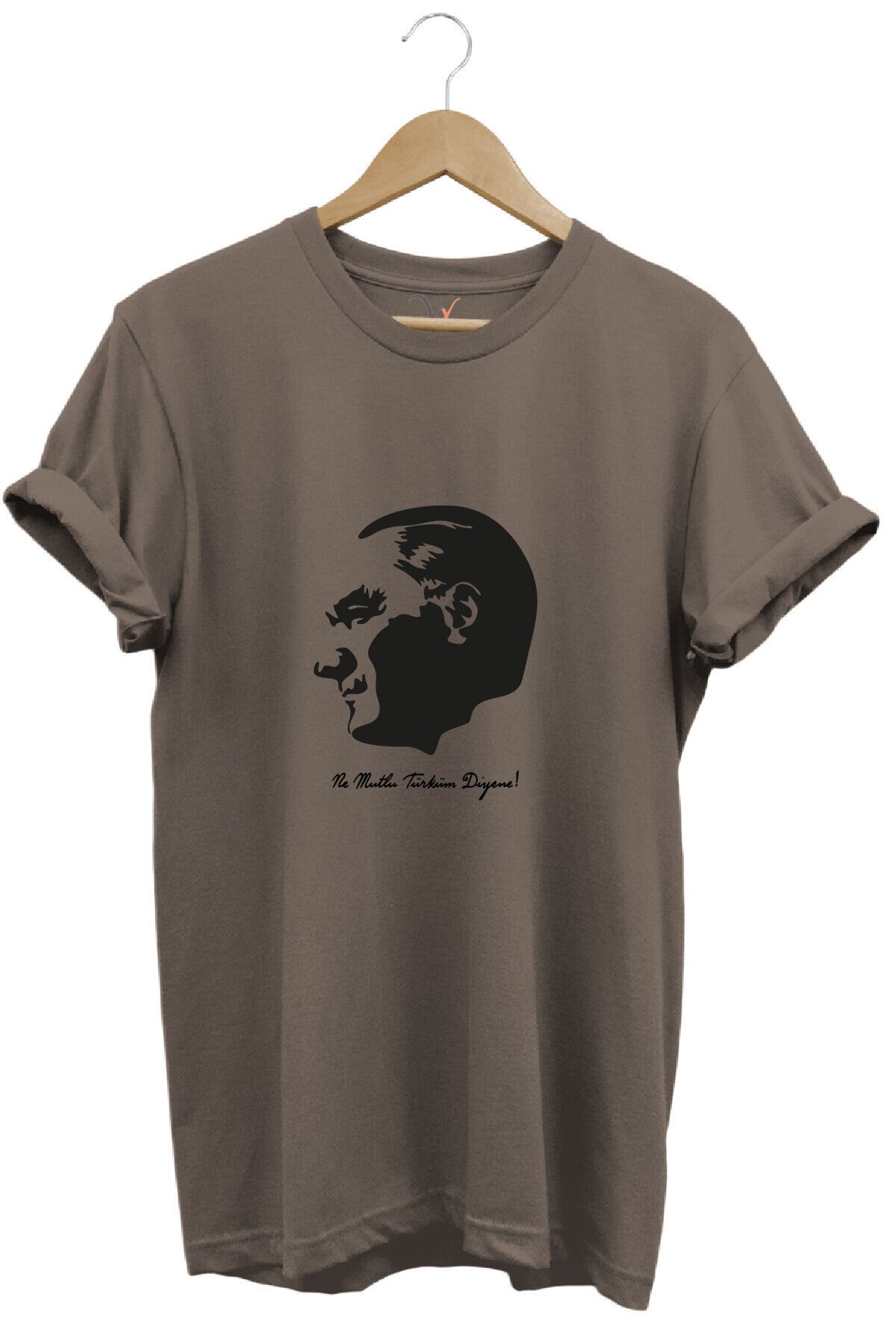 29 Ekim Atatürk ve Ne Mutlu Türküm Diyene! Yazı Baskılı Regular Fit Bisiklet Yaka T-Shirt Kahverengi - XL