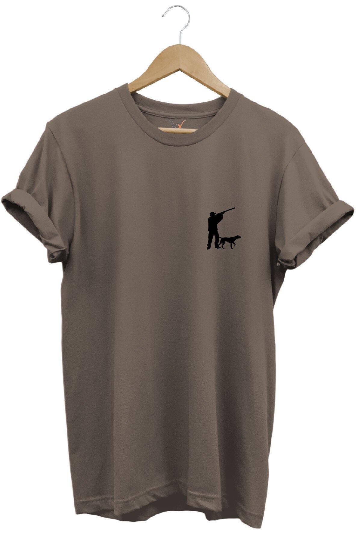Hunting Avcılık Minimal Av Köpeği ve Avcı Baskılı %100 Pamuk Regular Fit Unisex T-Shirt Kahverengi - 2XL