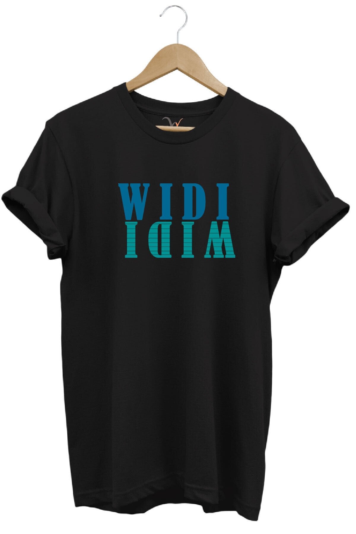 Widi Logo Aynalanmış Tasarım Baskılı %100 Pamuk Regular Fit T-Shirt Siyah - M