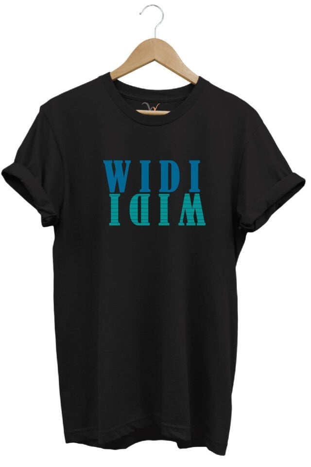 Widi Logo Aynalanmış Tasarım Baskılı %100 Pamuk Regular Fit T-Shirt Siyah - M