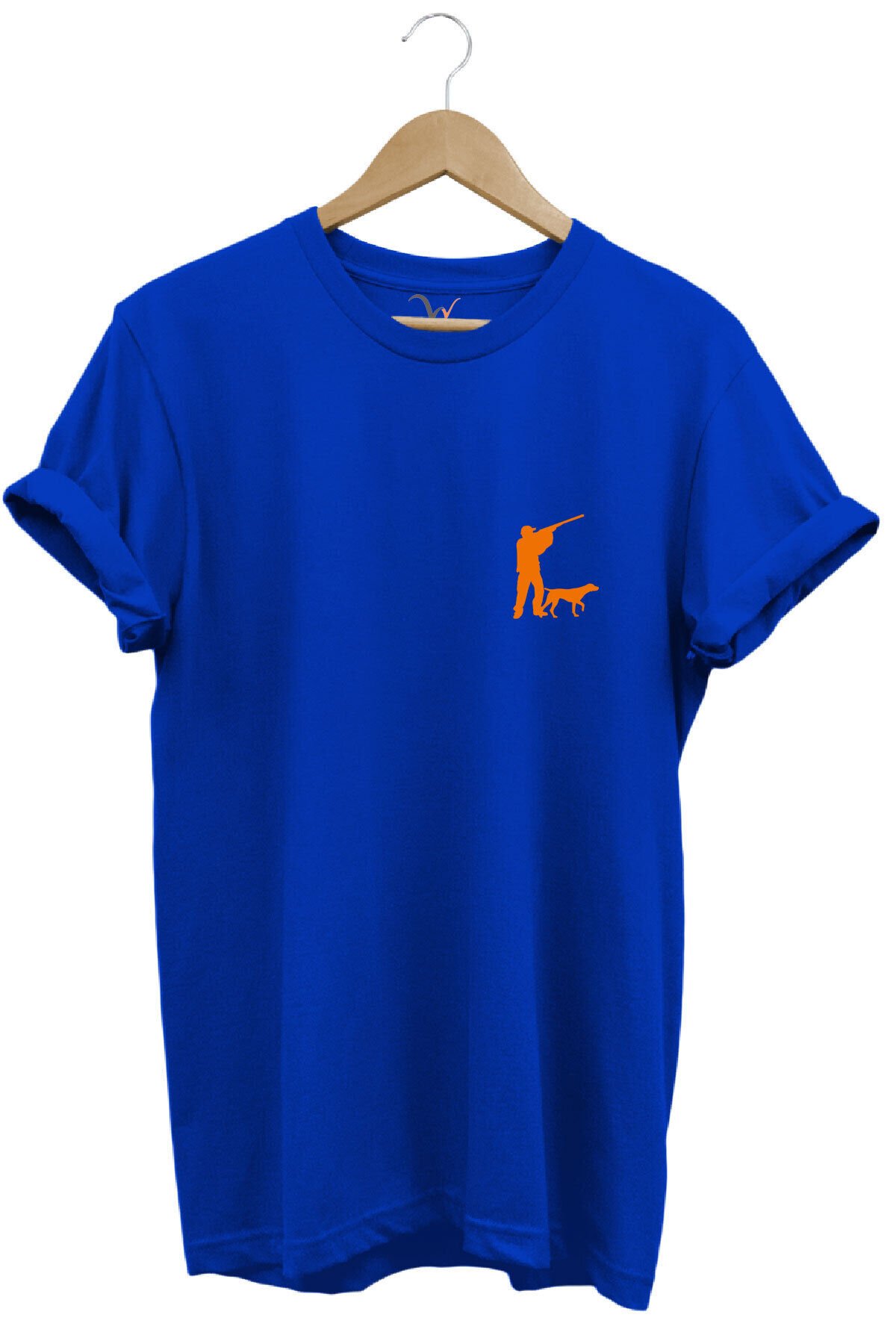 Hunting Avcılık Minimal Av Köpeği ve Avcı Baskılı %100 Pamuk Regular Fit Unisex T-Shirt Mavi - 3XL
