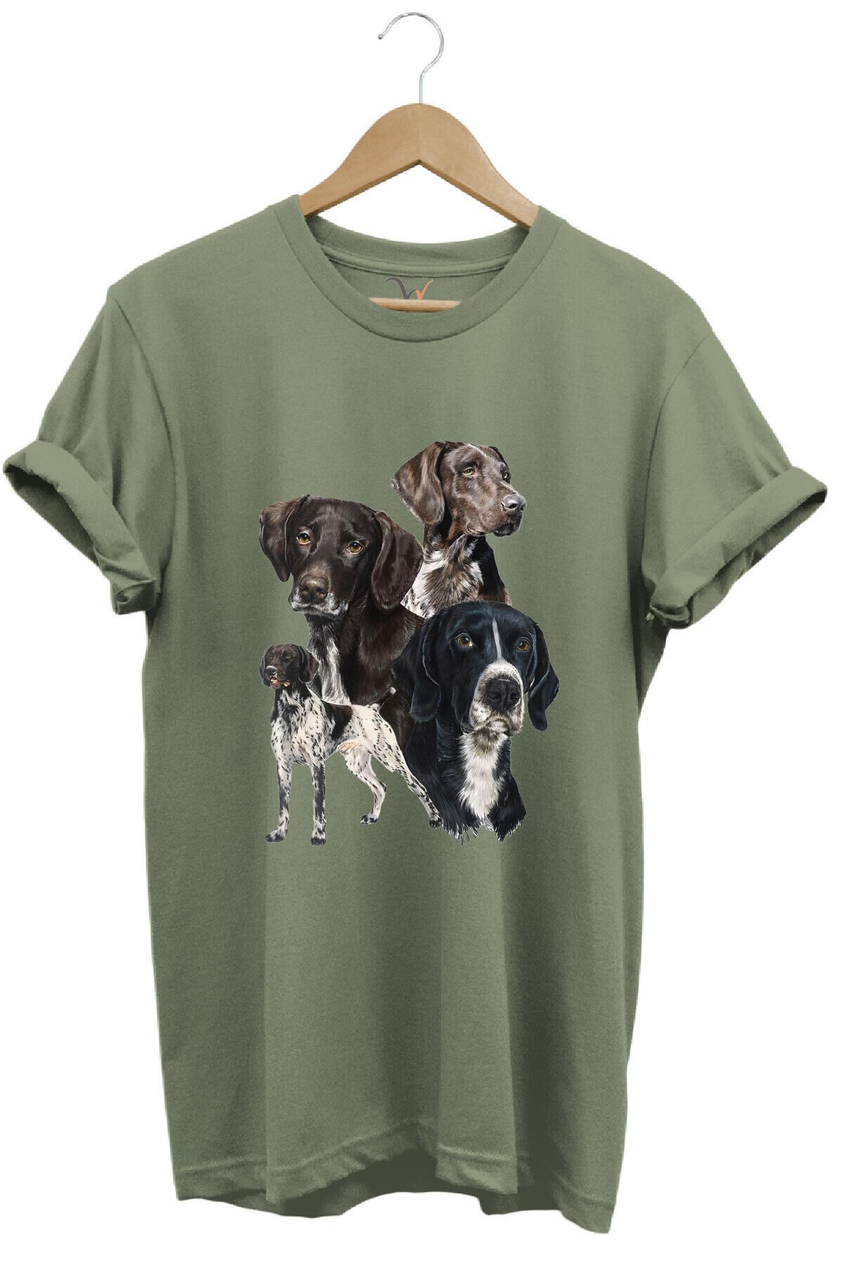 Avcılık Hunting Pointer Av Köpekleri Baskılı %100 Pamuk Regular Fit Unisex T-Shirt Haki - M