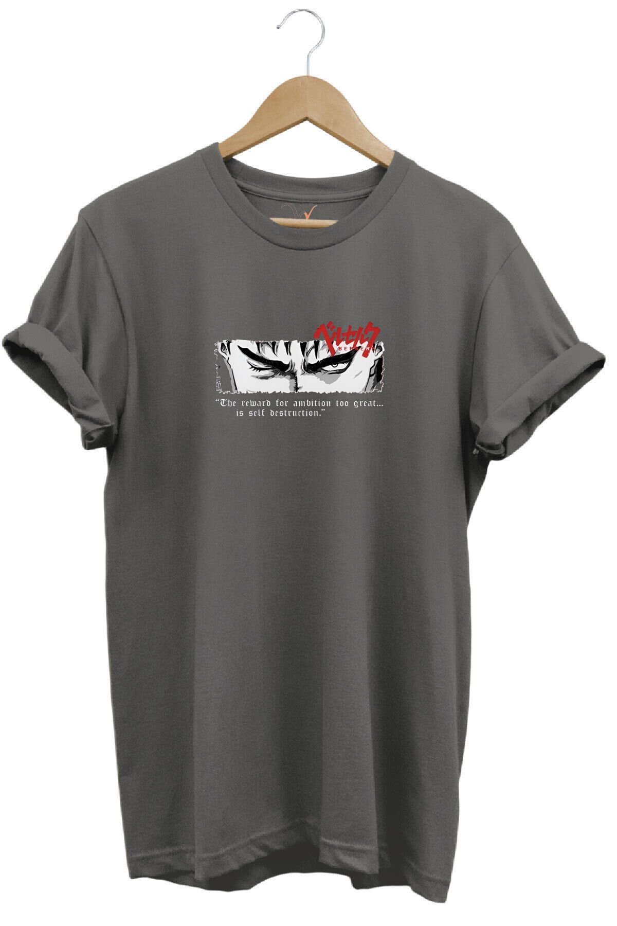 Berserk Anime Manga Baskılı Genç Yazlık %100 Pamuk Gri T-shirt