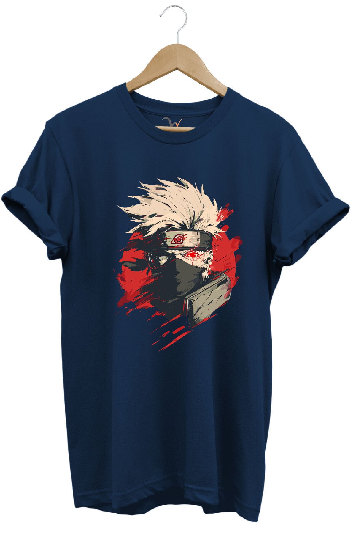 Unisex Streetwear Anime Manga Baskılı Şık Tasarımlı %100 Pamuk Bisiklet Yaka Lacivert T-shirt Lacivert - XL