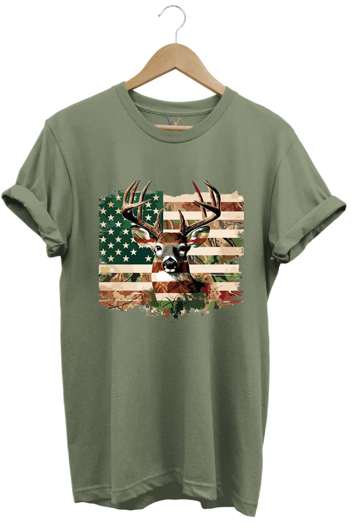 Hunting Avcılık Kamuflaj Geyik Avı Poster Baskılı %100 Pamuk Regular Fit Bisiklet Yaka Haki T-shirt Haki - M