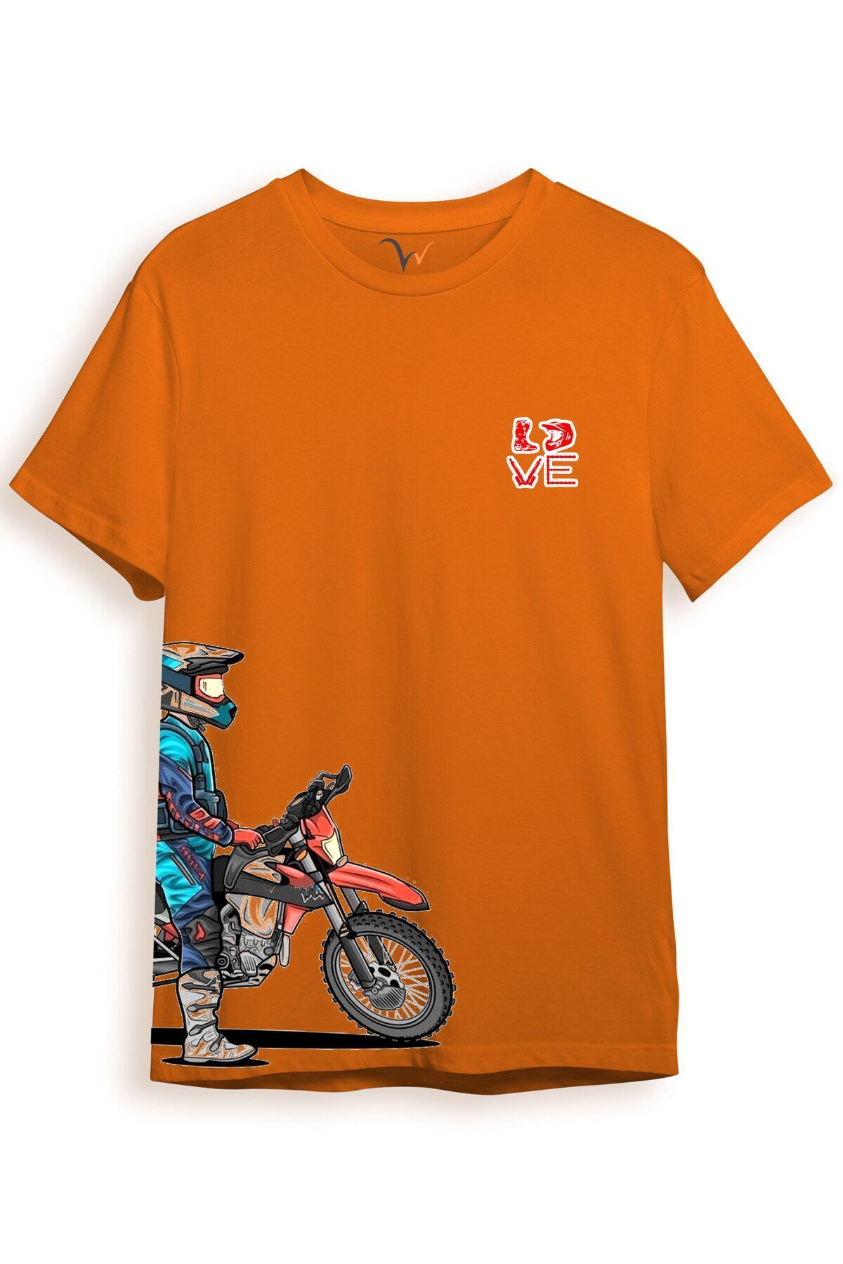Cross Motor Enduro Ekipmanları Göğüs Ve Yan Detay Baskılı Regular Fit %100 Pamuk Turuncu T-shirt Turuncu - S