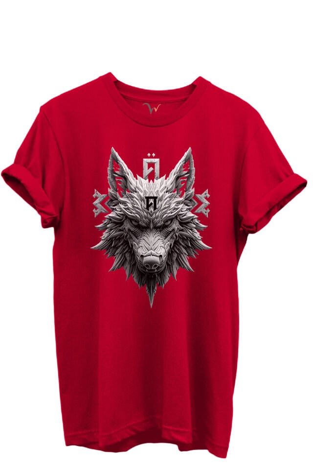 KURT ve TÜRK Özel Koleksiyon Serisi-5 Tasarım Baskılı %100 Pamuk T-shirt Kırmızı - M