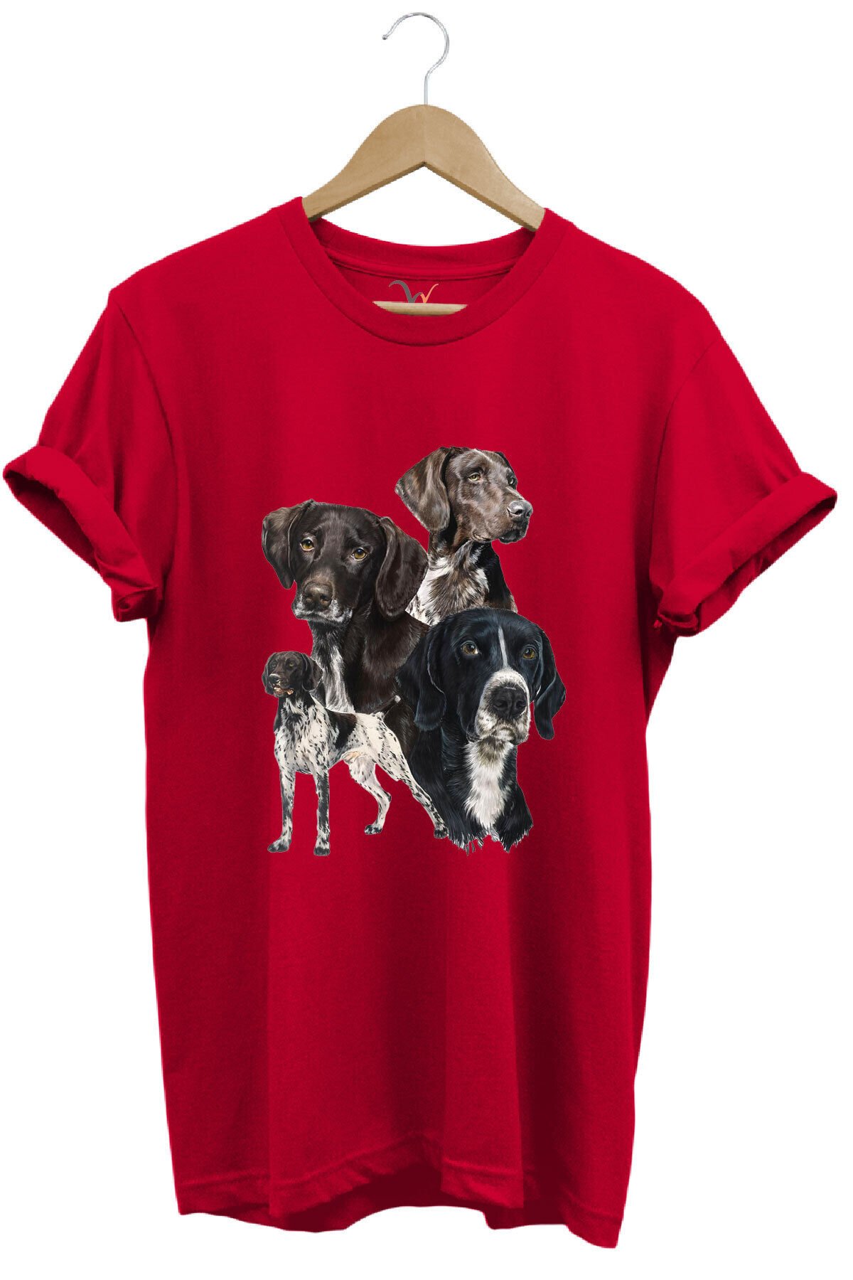 Avcılık Hunting Pointer Av Köpekleri Baskılı %100 Pamuk Regular Fit Unisex T-Shirt Kırmızı - S