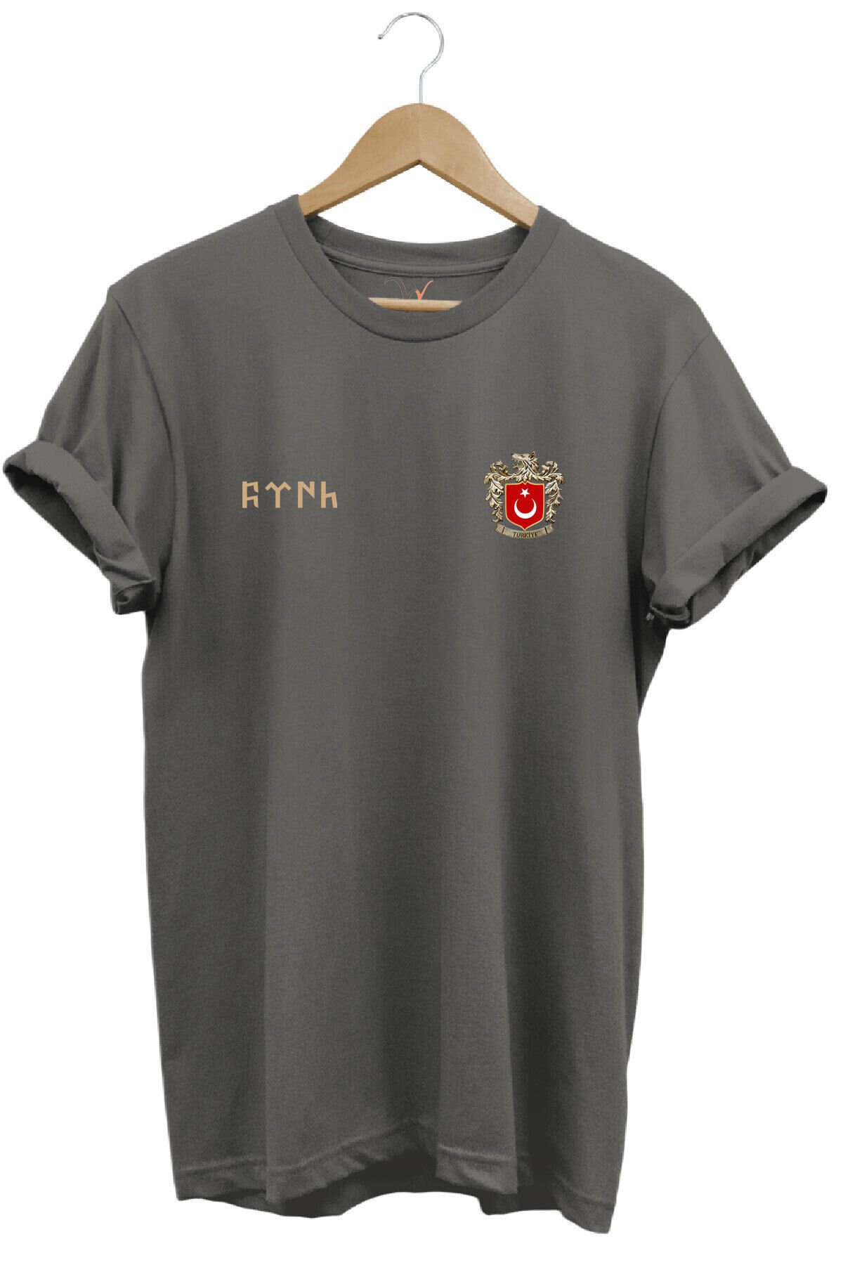 TÜRK Bozkurt Baskılı Bozkurt Sembolü TÜRKİYE ve TÜRK Bayrağı Kurt Regular Fit %100 Pamuk T-Shirt Antrasit - 2XL