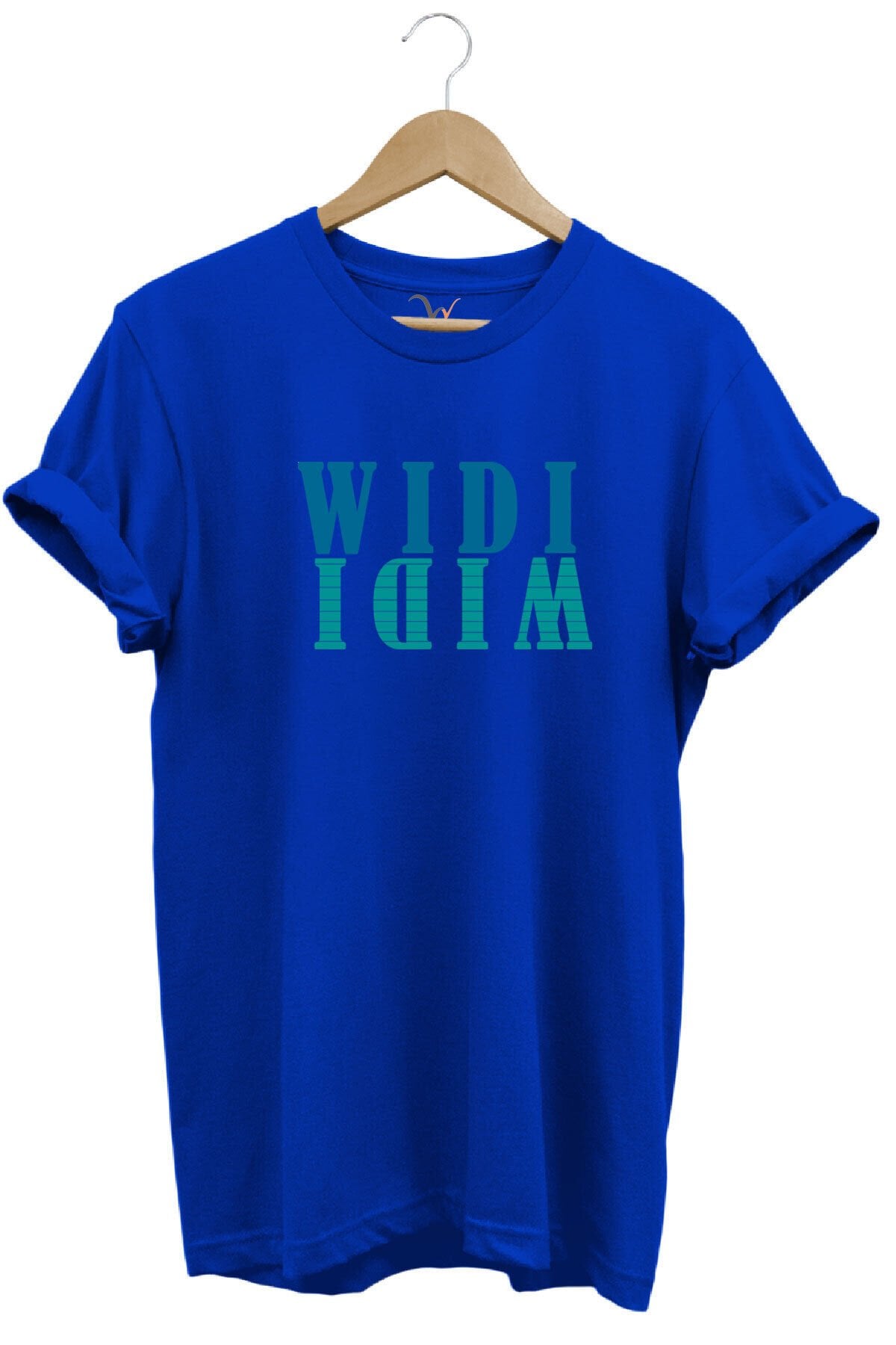 Widi Logo Aynalanmış Tasarım Baskılı %100 Pamuk Regular Fit T-Shirt Mavi - M
