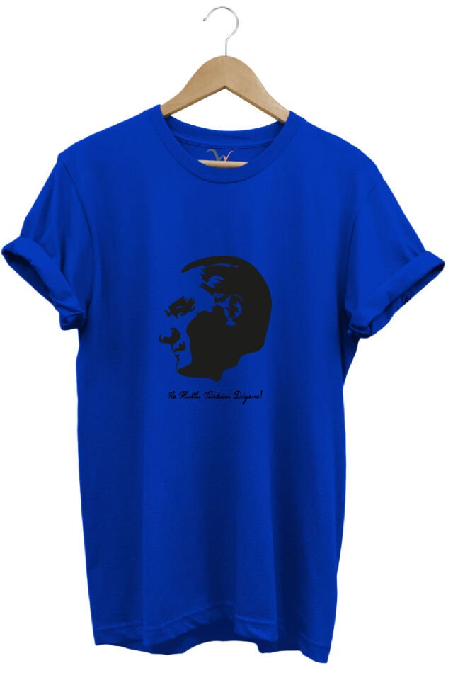 29 Ekim Atatürk ve Ne Mutlu Türküm Diyene! Yazı Baskılı Regular Fit Bisiklet Yaka T-Shirt Mavi - L