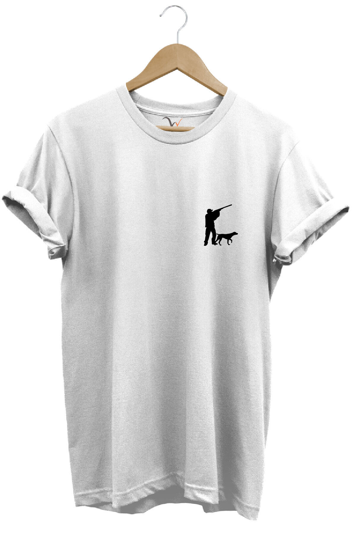 Hunting Avcılık Minimal Av Köpeği ve Avcı Baskılı %100 Pamuk Regular Fit Unisex T-Shirt Beyaz - S
