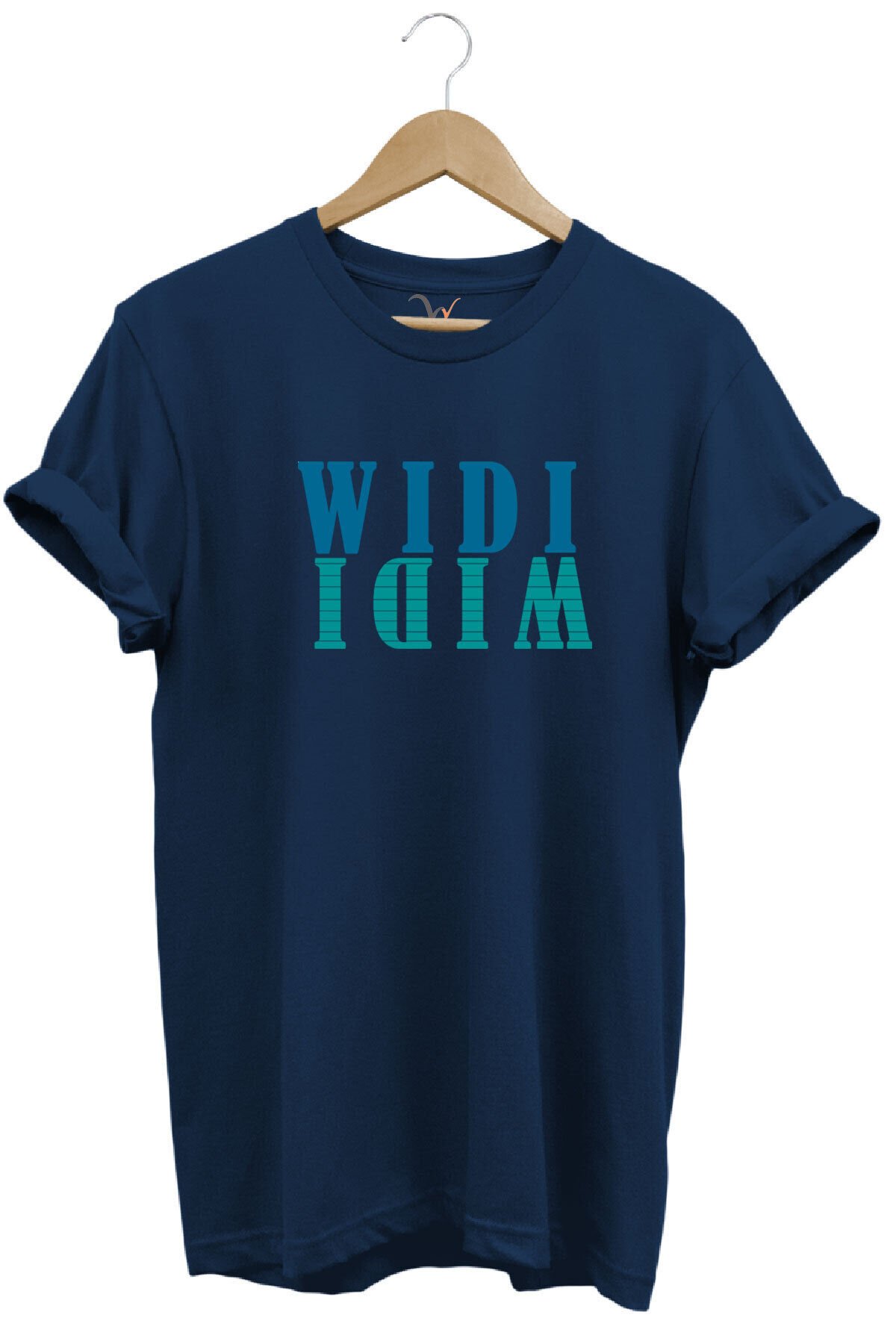 Widi Logo Aynalanmış Tasarım Baskılı %100 Pamuk Regular Fit T-Shirt Lacivert - L