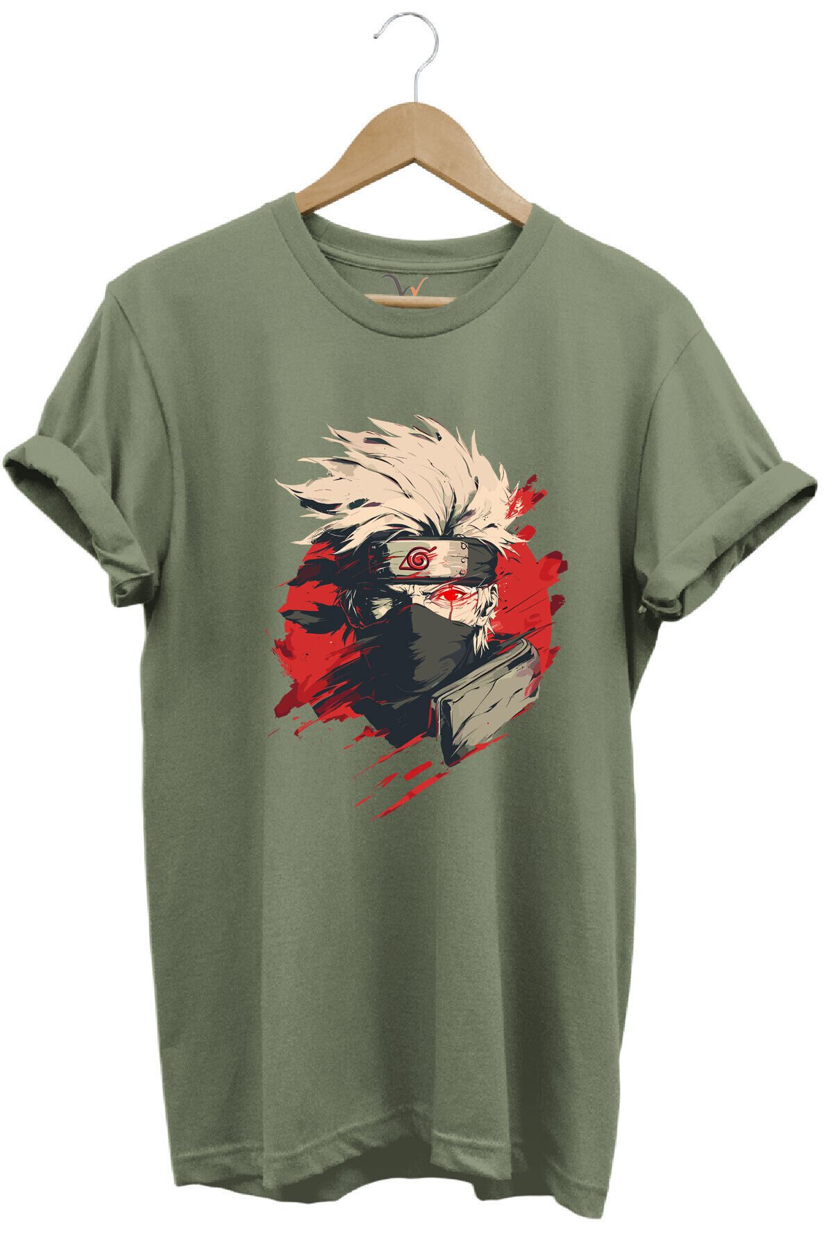 Unisex Streetwear Anime Manga Baskılı Şık Tasarımlı %100 Pamuk Bisiklet Yaka Lacivert T-shirt Haki - XL