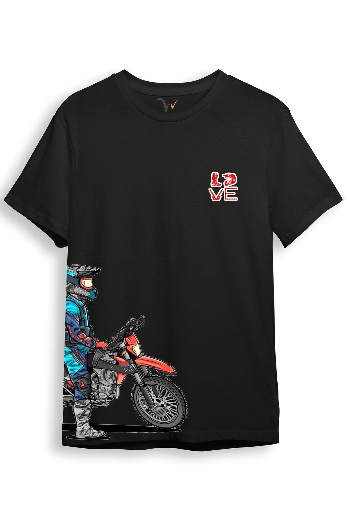 Cross Motor Enduro Ekipmanları Göğüs Ve Yan Detay Baskılı Regular Fit %100 Pamuk Turuncu T-shirt Siyah - 2XL