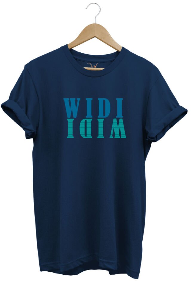 Widi Logo Aynalanmış Tasarım Baskılı %100 Pamuk Regular Fit T-Shirt Lacivert - M