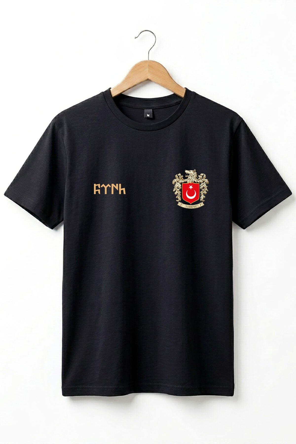 TÜRK Bozkurt Baskılı Bozkurt Sembolü TÜRKİYE ve TÜRK Bayrağı Kurt Regular Fit %100 Pamuk T-Shirt Siyah - 7-8 Yaş
