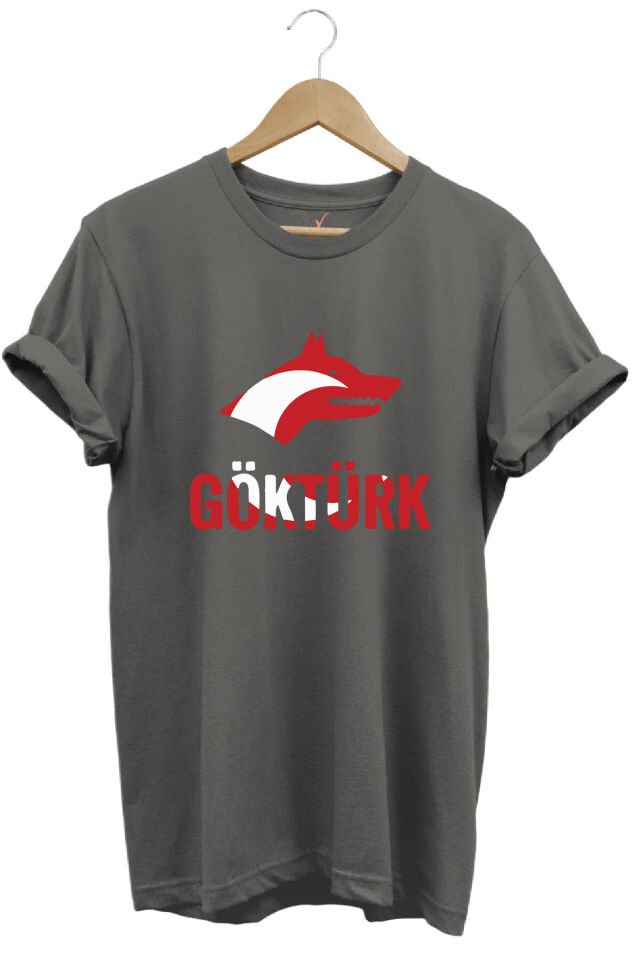 TÜRKİYE TÜRKÇÜ BOZKURT BASKILI AY YILDIZ KIRMIZI BEYAZ KURT VE GÖKTÜRK YAZISI Regular Fit T-Shirt Antrasit - 2XL