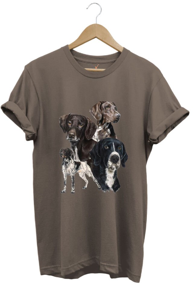 Avcılık Hunting Pointer Av Köpekleri Baskılı %100 Pamuk Regular Fit Unisex T-Shirt Kahverengi - L