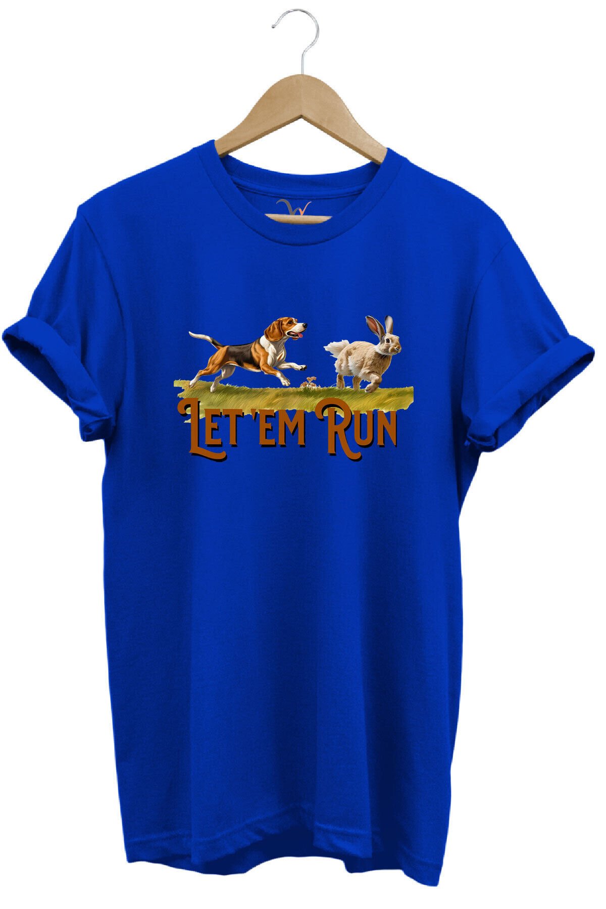 Tavşan Avı Ve Avcı Köpeği Baskılı %100 Pamuk Regular Fit Bisiklet Yaka Mavi T-shirt Mavi - S