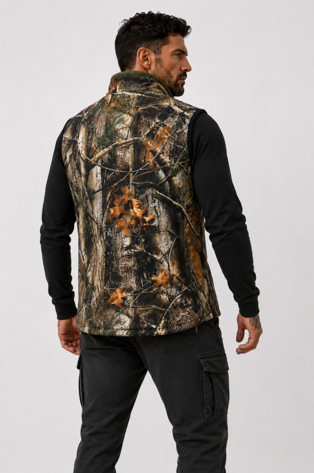 Widi Hunting Erkek Orman Kamuflaj Outdoor Yelek Fermuarlı 3 Cepli Dik Yaka