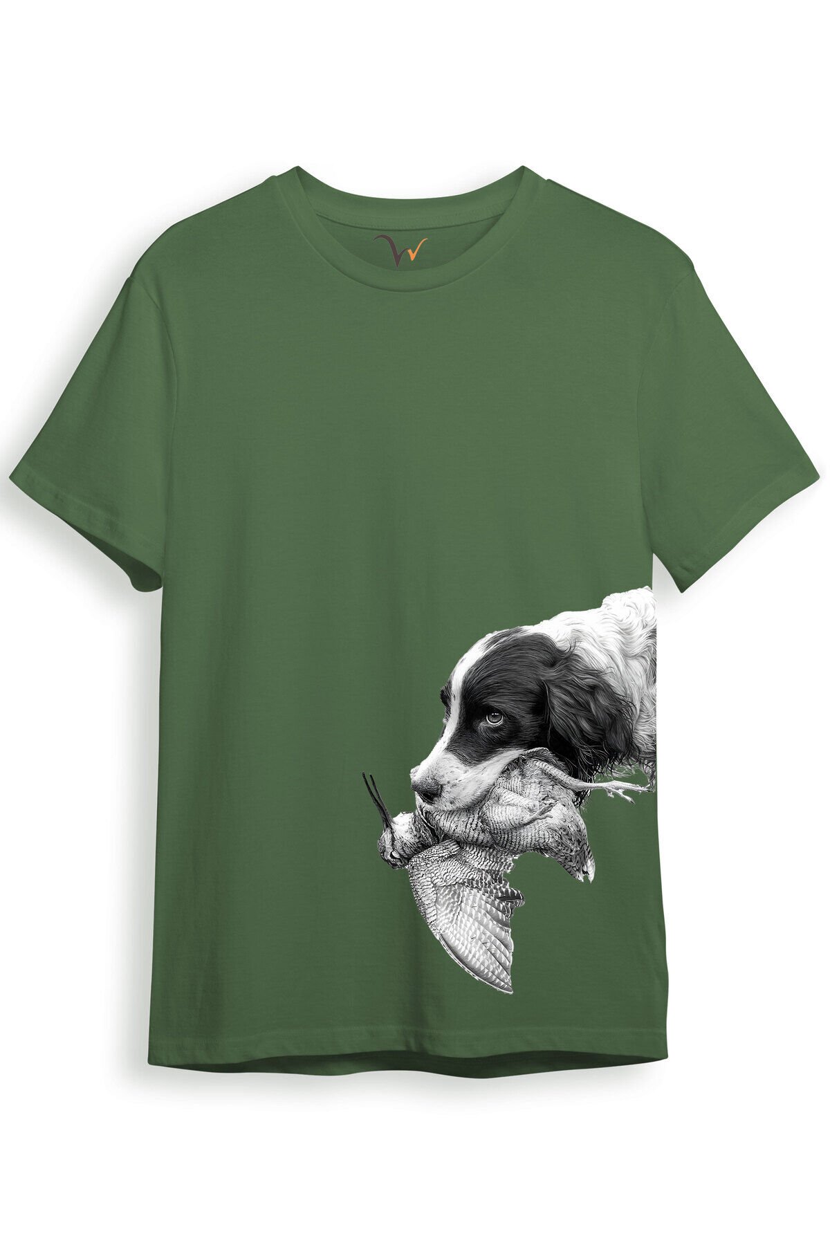 Hunter Avcılık Baskılı Av Köpeği Yan Detay Bakılı Regular Fit Gri T-shirt Haki - XL