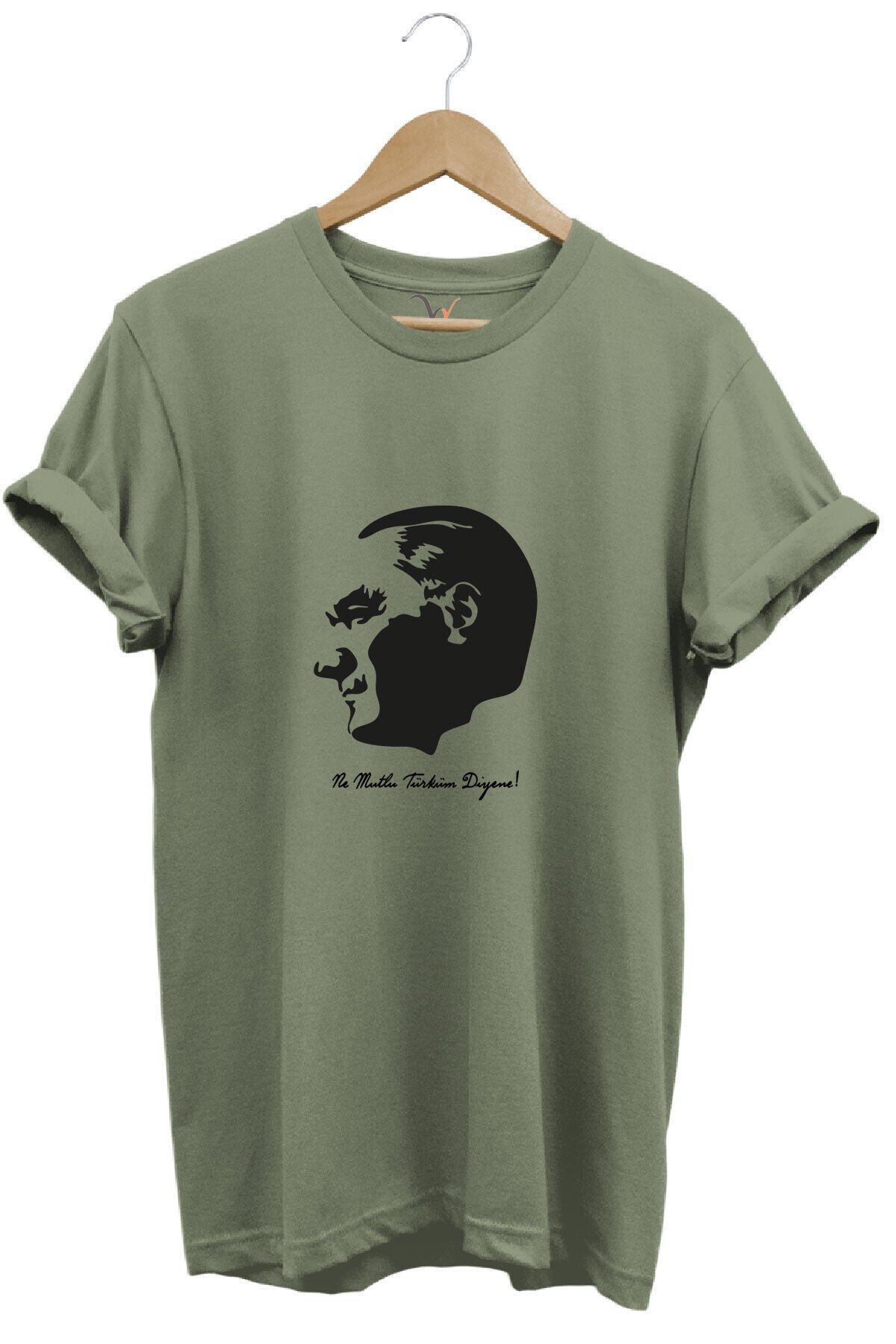 29 Ekim Atatürk ve Ne Mutlu Türküm Diyene! Yazı Baskılı Regular Fit Bisiklet Yaka T-Shirt Haki - M
