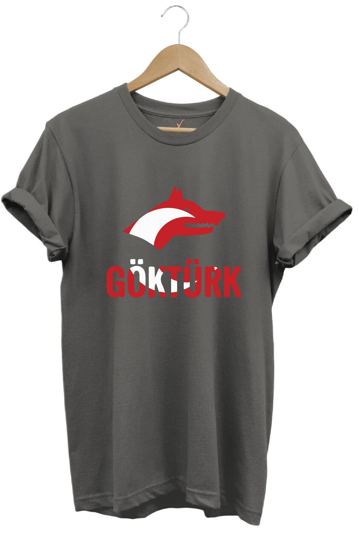 TÜRKİYE TÜRKÇÜ BOZKURT BASKILI AY YILDIZ KIRMIZI BEYAZ KURT VE GÖKTÜRK YAZISI Regular Fit T-Shirt Antrasit - XL