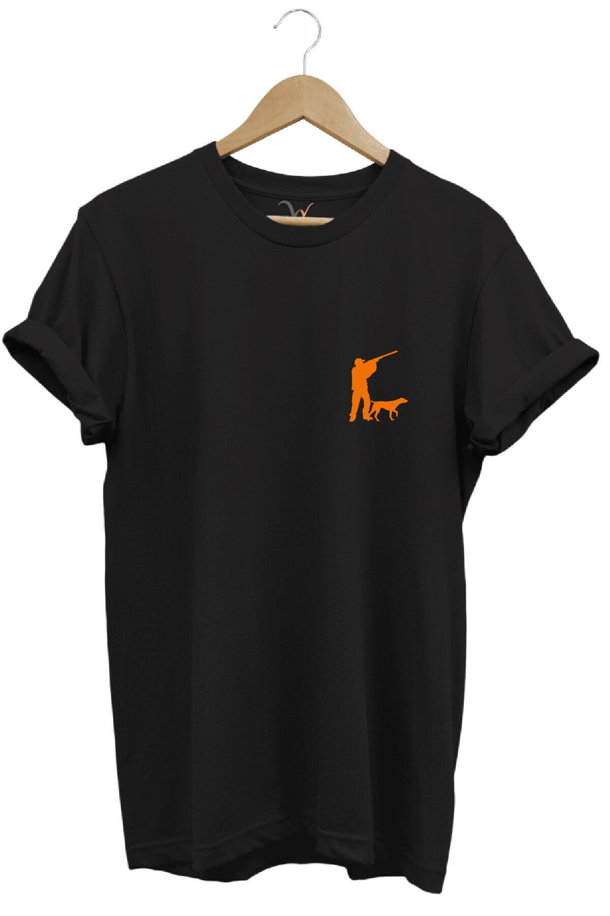 Hunting Avcılık Minimal Av Köpeği ve Avcı Baskılı %100 Pamuk Regular Fit Unisex T-Shirt Siyah - L