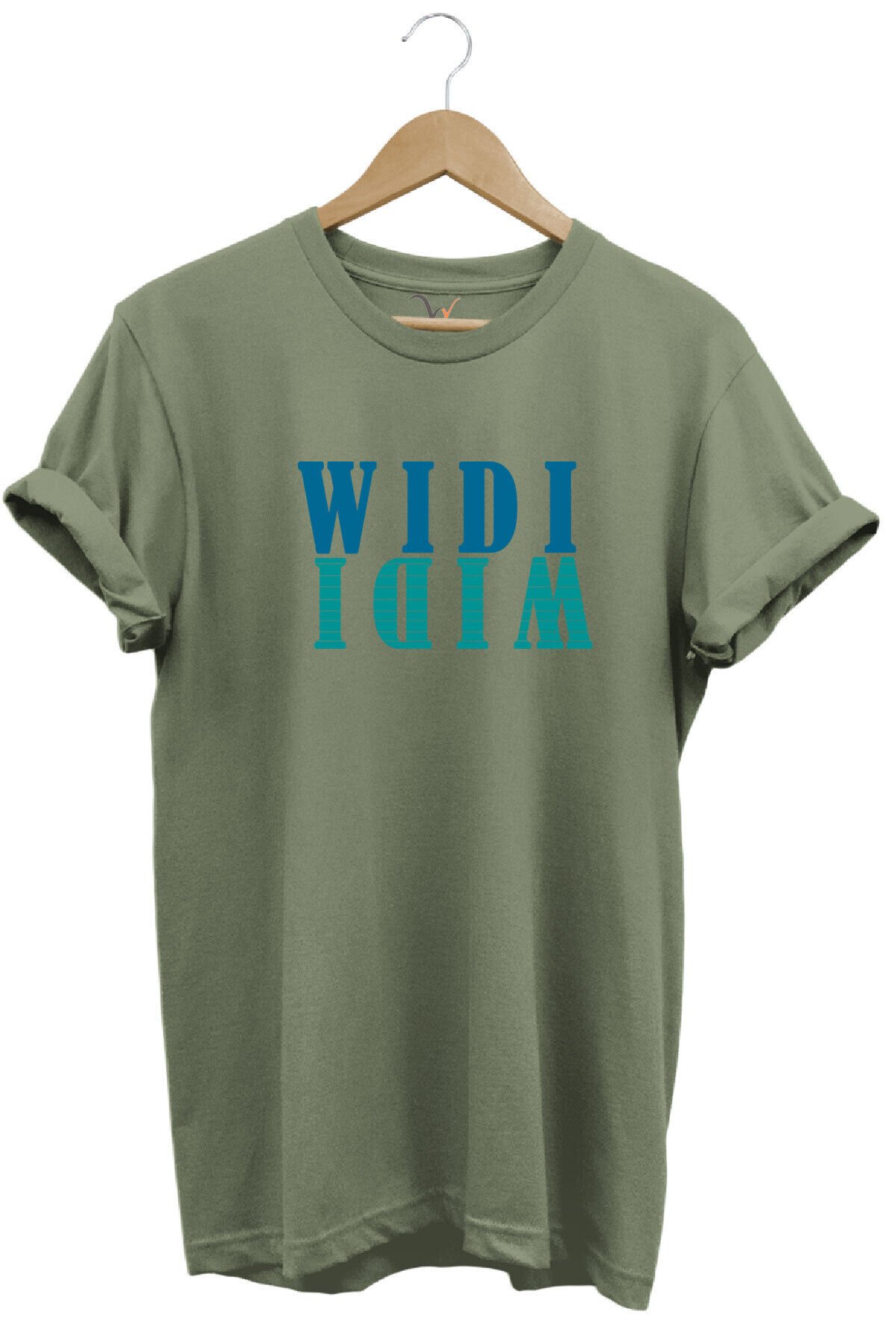 Widi Logo Aynalanmış Tasarım Baskılı %100 Pamuk Regular Fit T-Shirt Haki - 2XL