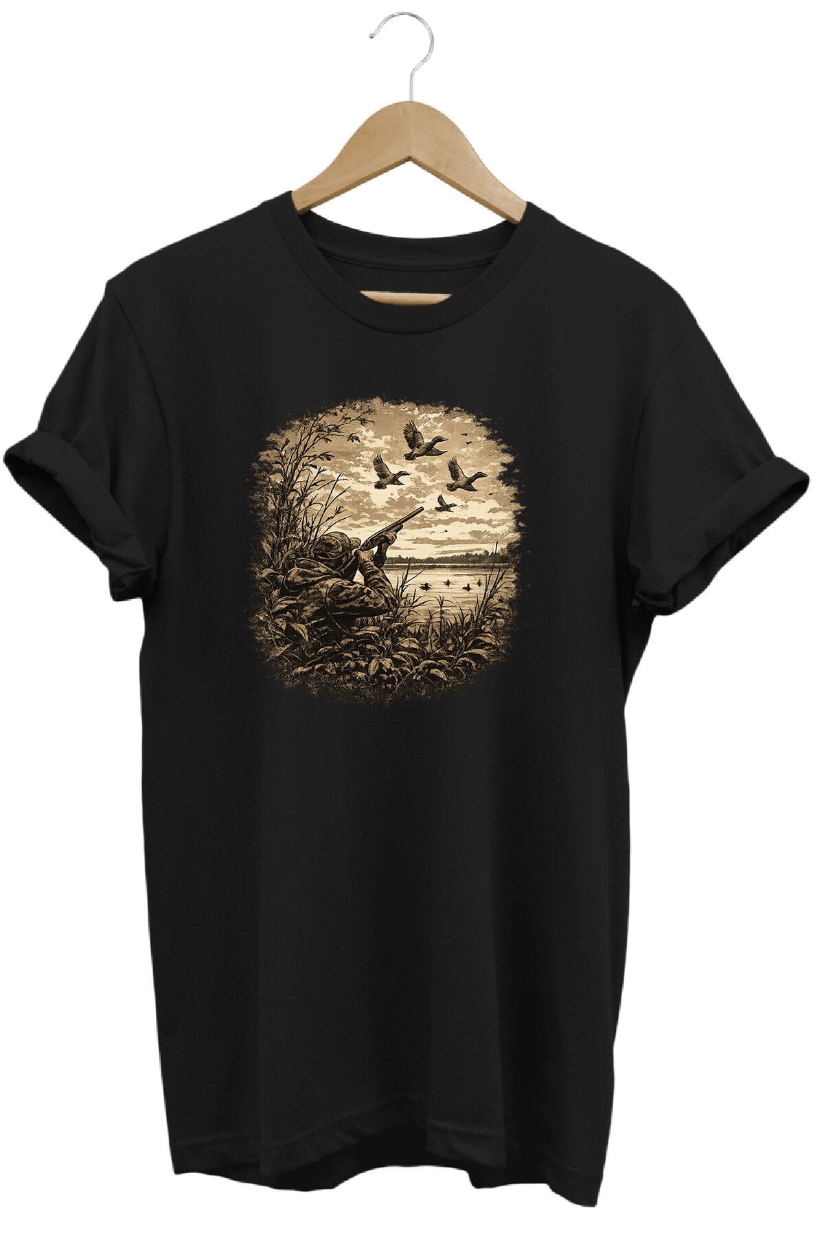 Huntwear Atıcılık ve Arazi Köpeği Baskılı Doğa Tişörtü Outdoor Giyim Siyah - 3XL