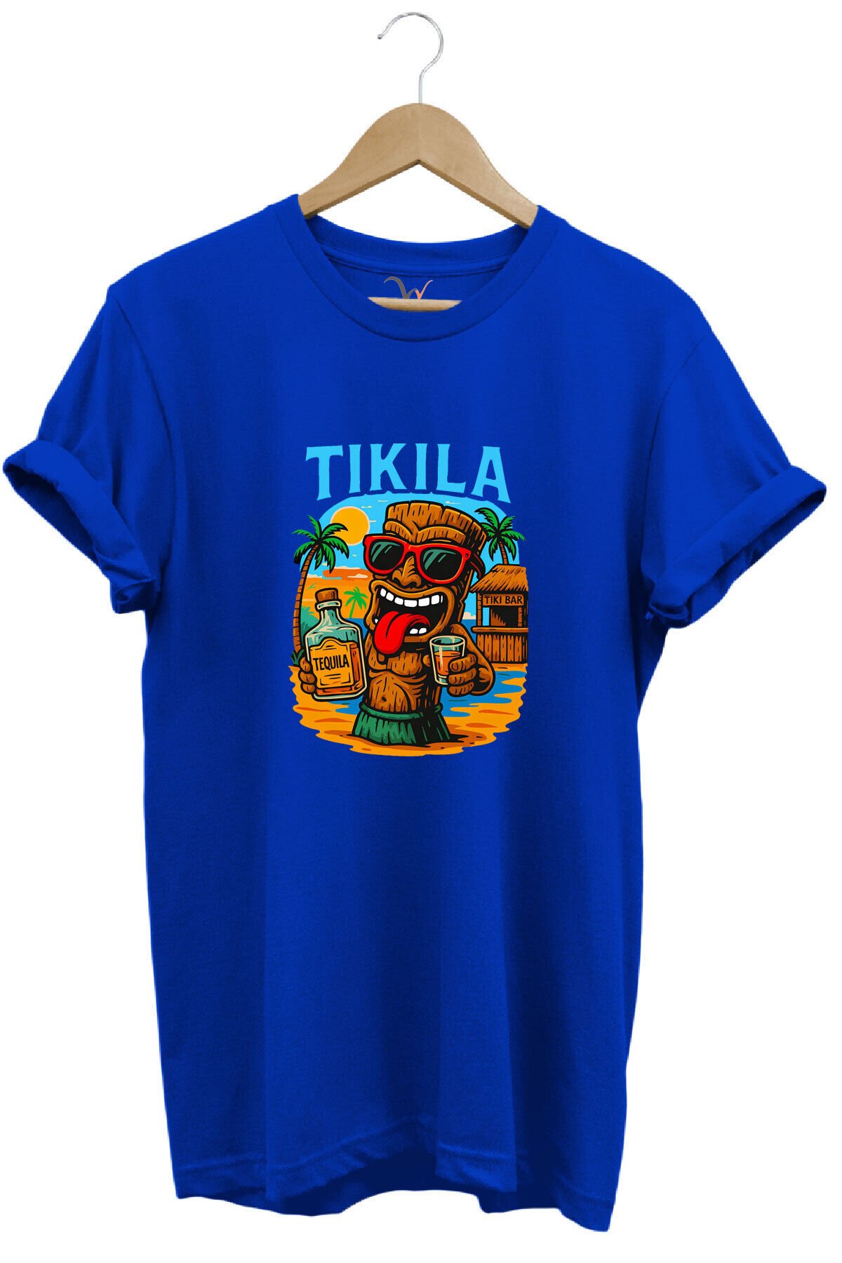 Summer Yazlık Tekila Yazı Baskılı %100 Pamuk Regular Fit Premium Mavi T-shirt