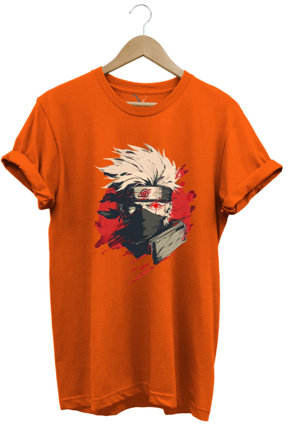 Unisex Streetwear Anime Manga Baskılı Şık Tasarımlı %100 Pamuk Bisiklet Yaka Lacivert T-shirt Turuncu - 3XL