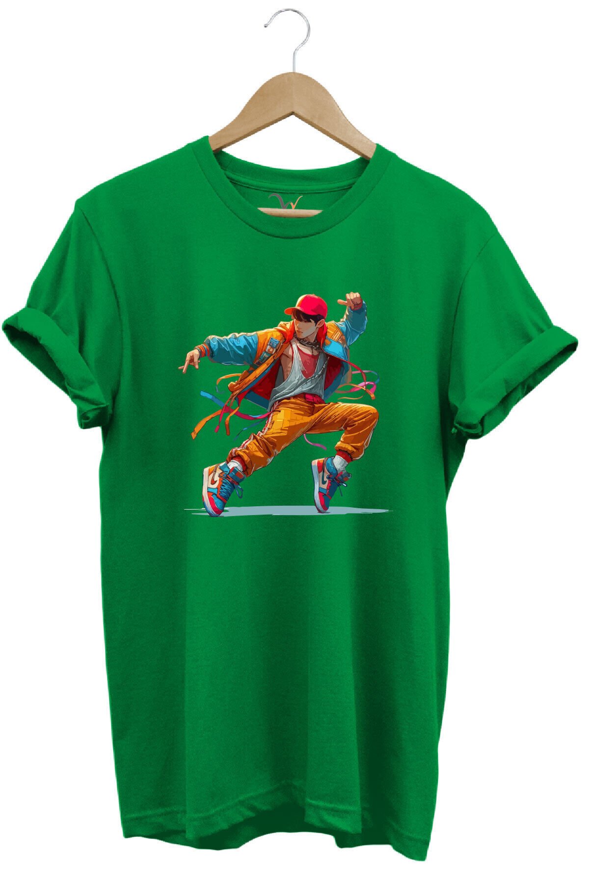 Dancing Boy Dans Eden Çocuk Tasarım Baskılı %100 Pamuk Regular Fit Yeşil T-shirt