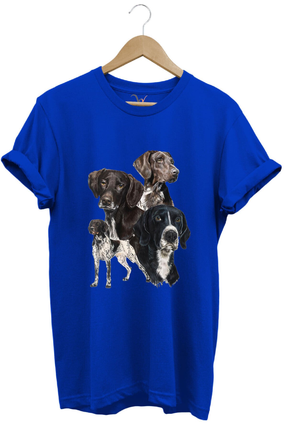 Avcılık Hunting Pointer Av Köpekleri Baskılı %100 Pamuk Regular Fit Unisex T-Shirt Mavi - XL