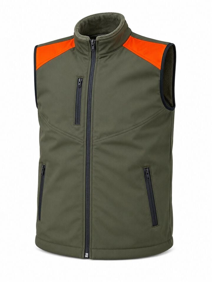 Hunting Erkek Avcı Yeleği Fermuarlı Cepli Outdoor Haki Turuncu Detaylı Yelek