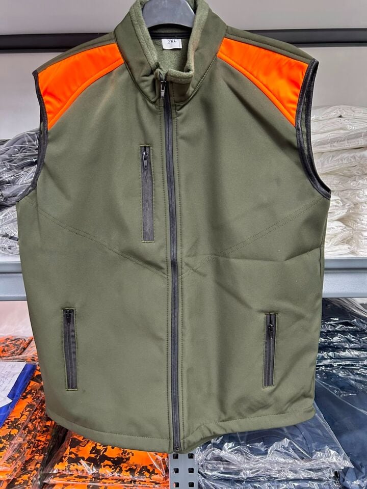 Hunting Erkek Avcı Yeleği Fermuarlı Cepli Outdoor Haki Turuncu Detaylı Yelek