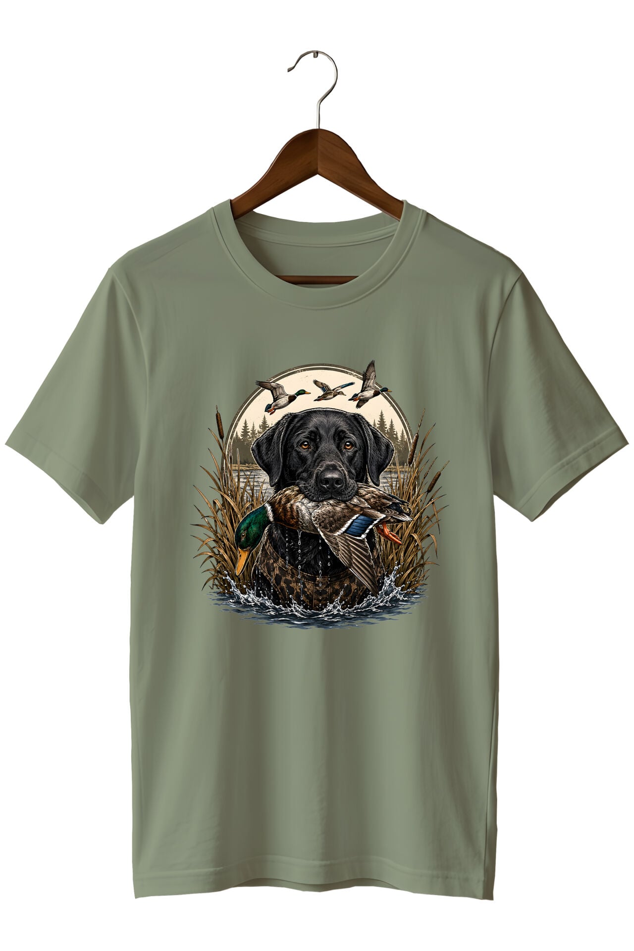 Erkek Av Köpeği Ördek Avı Baskılı T-Shirt – Outdoor Avcılık Temalı Bisiklet Yaka Kısa Kollu