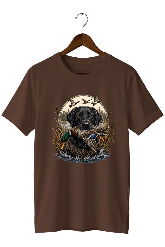 Erkek Av Köpeği Ördek Avı Baskılı T-Shirt – Outdoor Avcılık Temalı Bisiklet Yaka Kısa Kollu