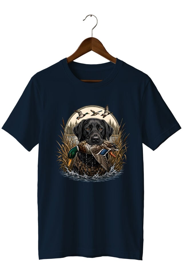 Erkek Av Köpeği Ördek Avı Baskılı T-Shirt – Outdoor Avcılık Temalı Bisiklet Yaka Kısa Kollu