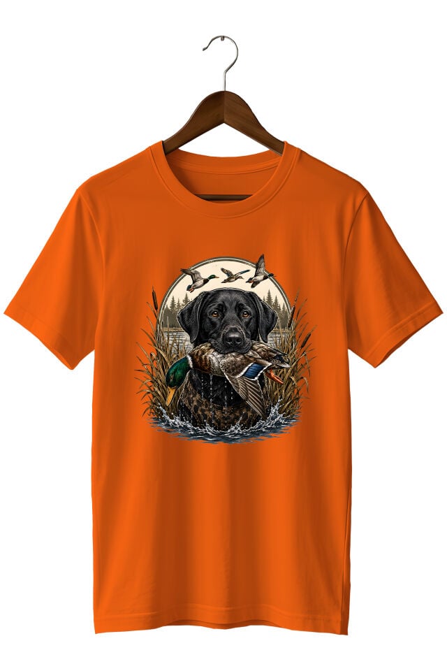 Erkek Av Köpeği Ördek Avı Baskılı T-Shirt – Outdoor Avcılık Temalı Bisiklet Yaka Kısa Kollu