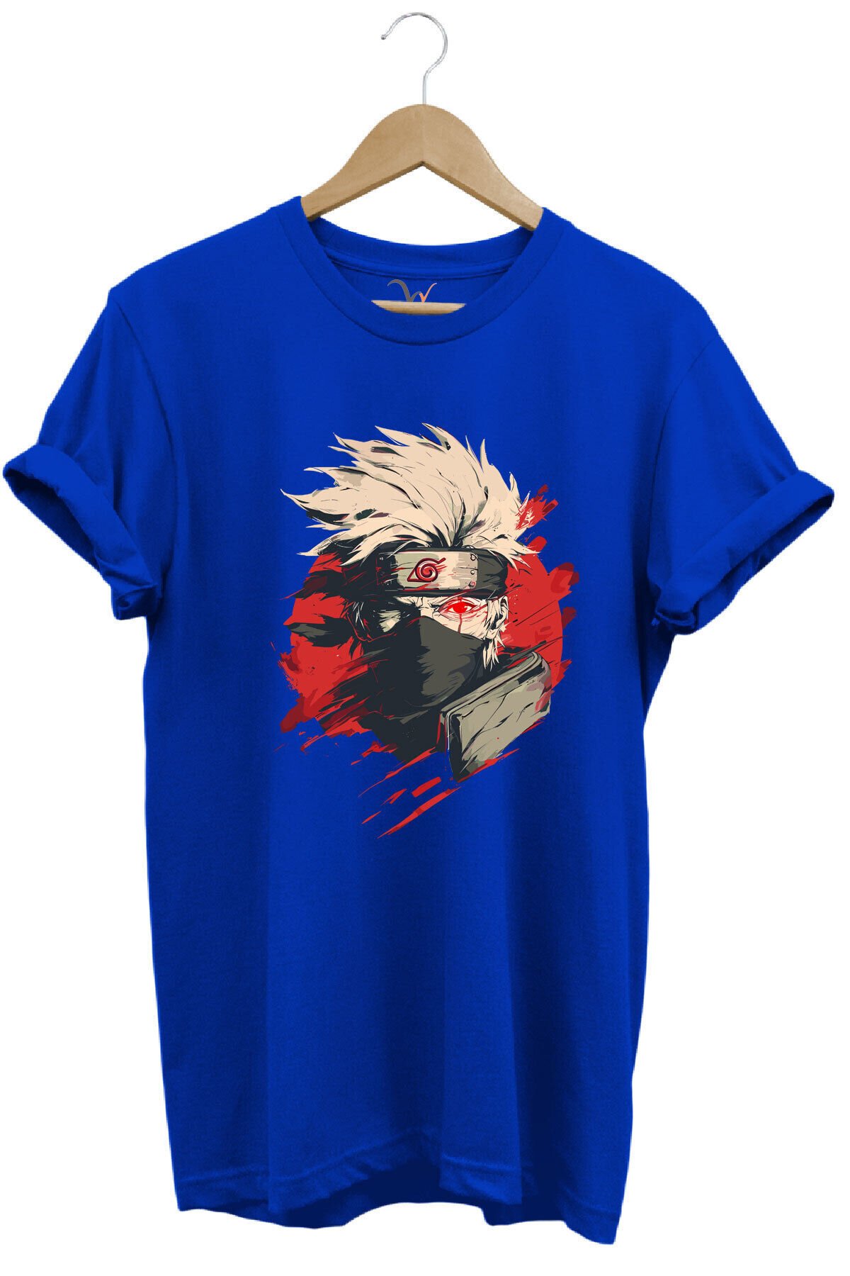 Unisex Streetwear Anime Manga Baskılı Şık Tasarımlı %100 Pamuk Bisiklet Yaka Lacivert T-shirt Mavi - M