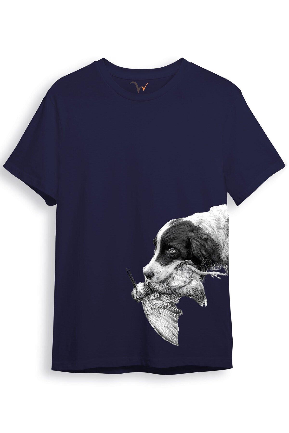 Hunter Avcılık Baskılı Av Köpeği Yan Detay Bakılı Regular Fit Gri T-shirt Lacivert - 2XL