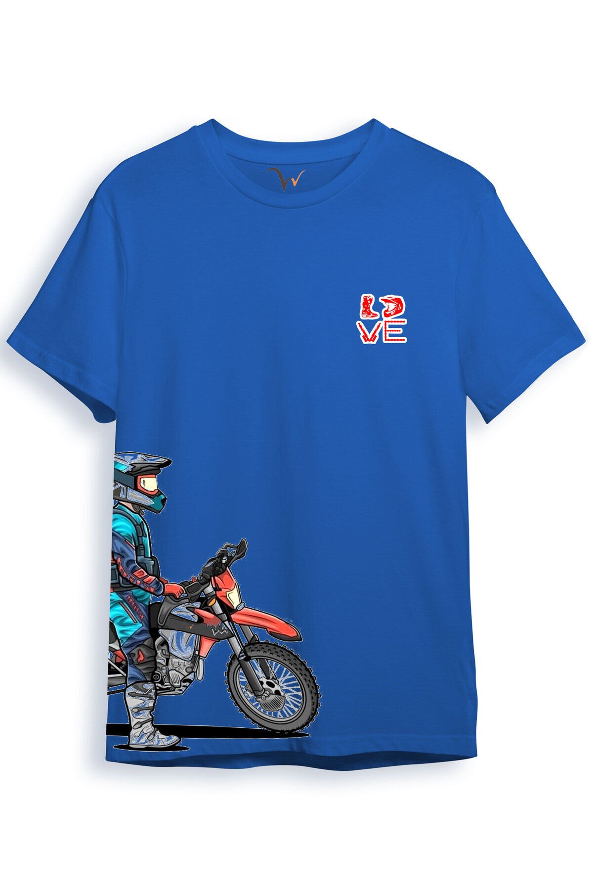 Cross Motor Enduro Ekipmanları Göğüs Ve Yan Detay Baskılı Regular Fit %100 Pamuk Turuncu T-shirt Saks Mavi - S