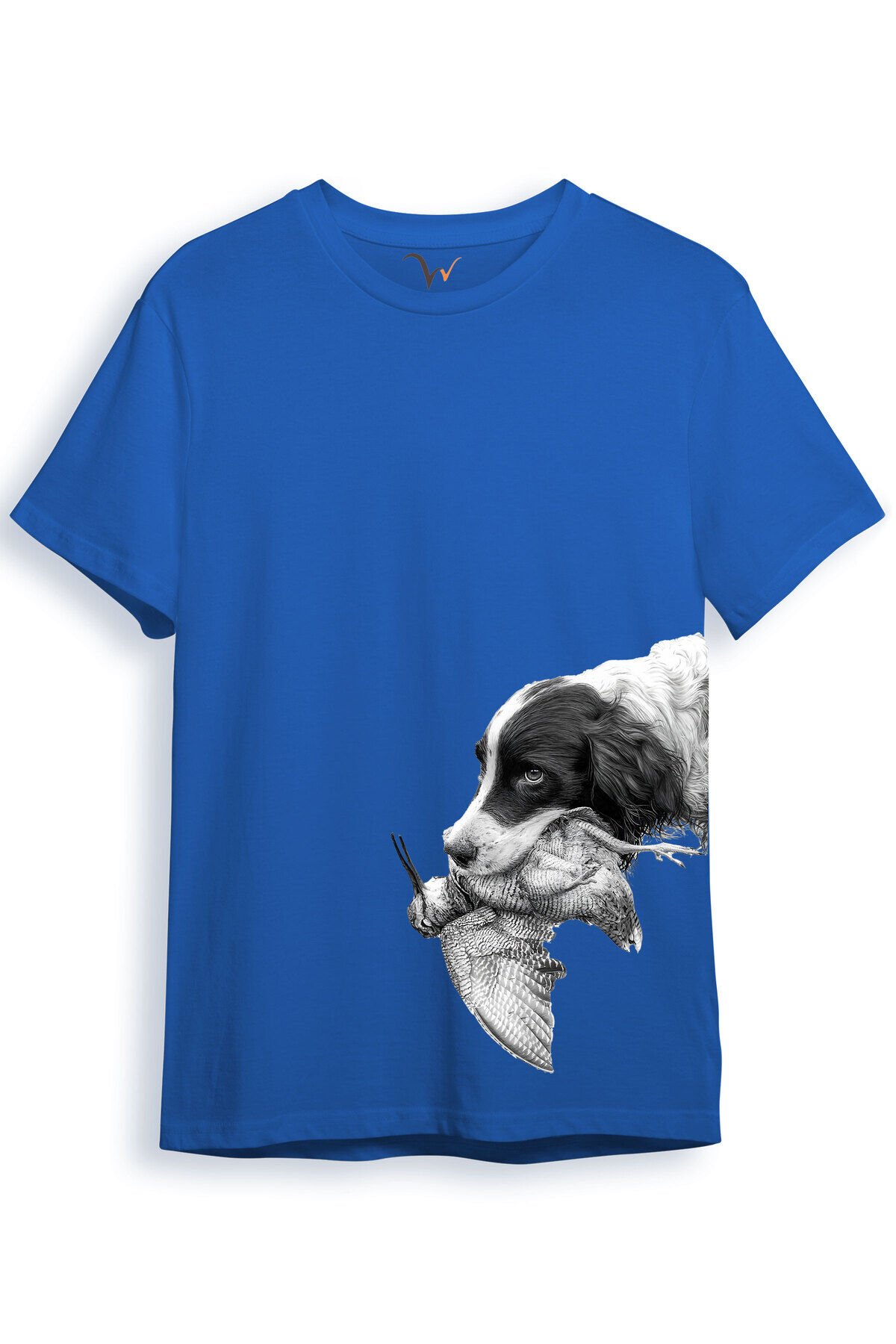 Hunter Avcılık Baskılı Av Köpeği Yan Detay Bakılı Regular Fit Gri T-shirt Saks Mavi - M